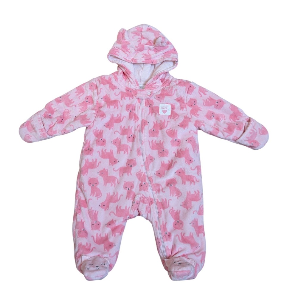 Just One You Carters Baby Girls Pink Fox Fleece Hooded Pram Suit Bunting Size 3M